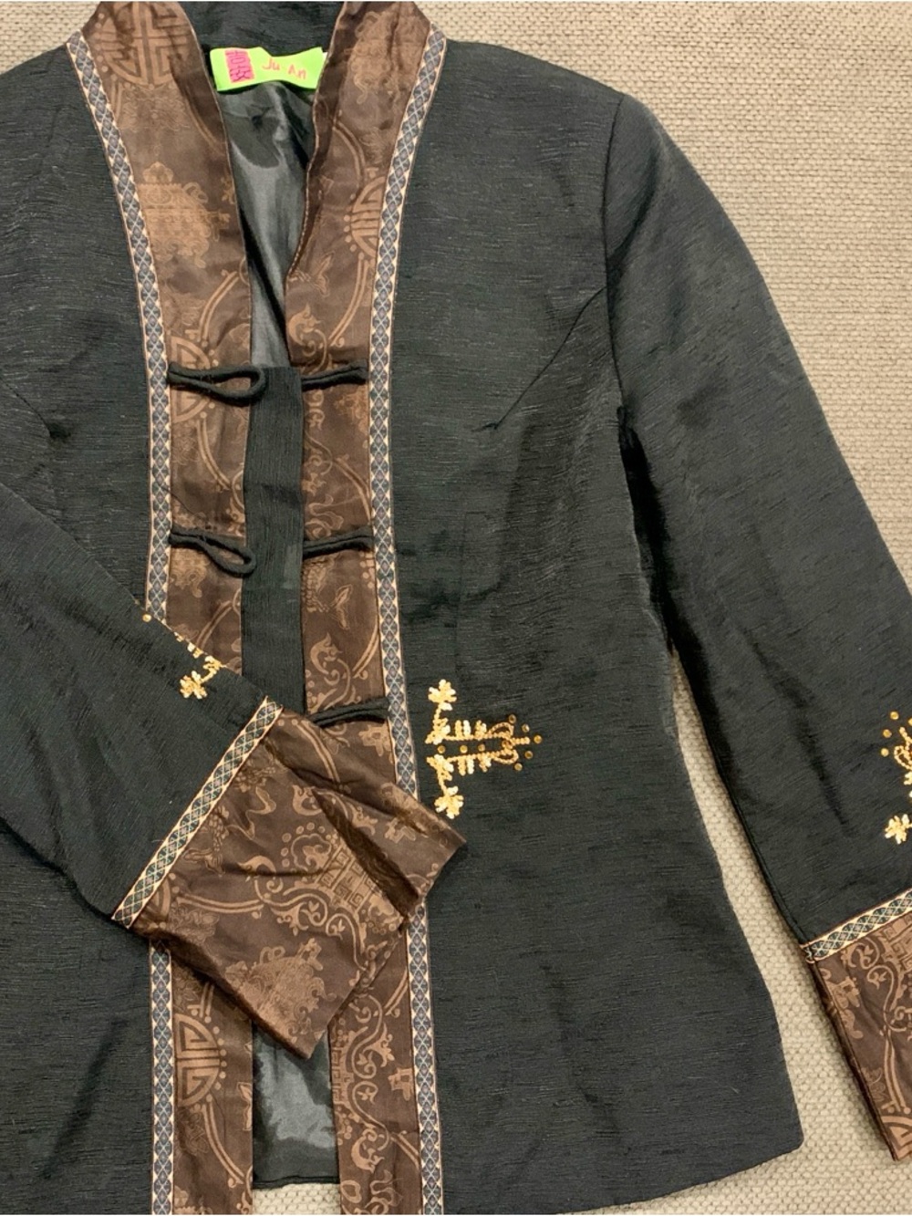 Vintage- Black & Brown Embroidered Women's Blazer Chinese Designer